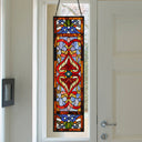 36"H Victorian Stained Glass Fleur De Lis Window Panel