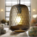 7" W Payton Retro Brown Hand Blown Glass Globe Shade Pendant Light with Hand Cut Honeycomb Design