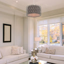 14"W Karla Silver Metal Pendant Light with Fabric Shade