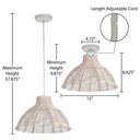 15" 1-Light Elodie Pendant Light Natural Rattan White