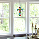 15" H Tiffany-Style Cross Stained Glass Window Panel