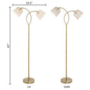 61"H Gold-Color Metal Floor Lamp with Rattan Shades