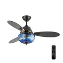42" W Cecily LED Indoor Blue Swirl Hand-Cut Glass Black Ceiling Fan with Remote Control