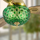 42" W Brynn LED Indoor Green Hand-Cut Glass Globe Shade Ceiling Fan with Remote Control