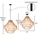 Tululla 26"W Ivory and Black Metal Dome Pendant Light with Mango Wood Beads