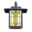 River of Goods Amber Stained Glass and Black 1-Light Outdoor Lantern Wall Sconce
