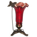 9" H Hand Blown Mercury Glass Butterfly Lily Lamp - Red