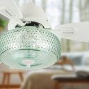 42" W Cecile LED Indoor White Ceiling Fan with Hand-Blown Seafoam Green Glass Shade with Remote Control