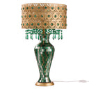 25"H Jeweled Gold Metal and Mosaic Base Table Lamp with Cascading Green Crystals