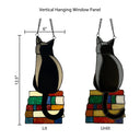12.5”H Kate Black Library Cat Stained Glass Window Panel