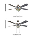 52"W Bungalow Mission Stained Glass 5-Blade Hexagon LED Ceiling Fan with Remote Control