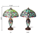 24.5" H Victorian Green Dome Shade Double Lit Tiffany-Style Stained Glass Table Lamp