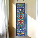36"H Victorian Stained Glass Fleur De Lis Window Panel