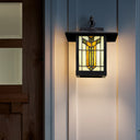 River of Goods Amber Stained Glass and Black 1-Light Outdoor Lantern Wall Sconce
