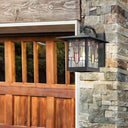 River of Goods Red Stained Glass and Black 1-Light Outdoor Lantern Wall Sconce