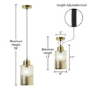 6" Callie Textured Metallic Gold and Clear Ombre Glass Cylinder-Shaped Pendant Lamp