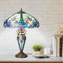 24.5" H Halston Double Lit Blue Bowl Shade Stained Glass Table Lamp