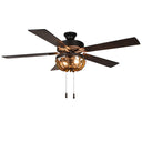 52"W Wooden Chandelier 5-Blade LED Ceiling Fan