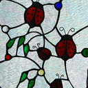12" H Ladybugs Round Stained Glass Window Panel