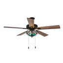 52"W 5-Blade Remote-Controlled Ceiling Fan Tiffany Glass