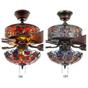 52"W LED Tiffany Style Stained Glass Magna Carta Ceiling Fan with Remote Control