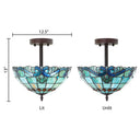 13" H Amelia Blue and Amber Stained Glass Shade Traditional Semi-Flushmount Ceiling Light