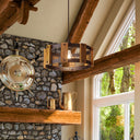 12" W Mattie Black Painted Metal Pendant Light with Wood Shade