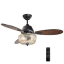 42" W Braxton LED Indoor Clear and Gold Glass Ceiling Fan with Barnwood/Black Blades, Remote Control