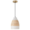7.5" W Beachy White and Tan Dome Shade Rattan Pendant