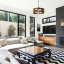 12" W Mattie Black Painted Metal Pendant Light with Wood Shade