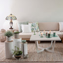 24.5" H Victorian Ivory Dome Shade Double Lit Tiffany-Style Stained Glass Table Lamp