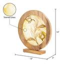 14" W Floral Theme Round Decorative Stained Glass & Metal Stand with Wood Frame