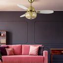42" W Braxton LED Indoor Clear and Gold Glass Ceiling Fan with Oak/White Blades, Remote Control