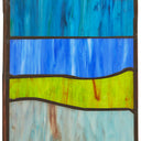 36" H Oversized Geometric Blue/Green Stained Glass Window Panel