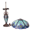 24.5" H Halston Double Lit Blue Bowl Shade Stained Glass Table Lamp