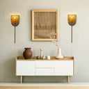 25.75"H Brushed Gold Iron Wall Sconce with Hemp Rope Shade
