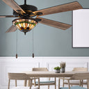 52" W 5-Blade Remote-Controlled Ceiling Fan Tiffany Glass