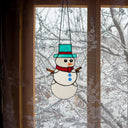 12" H Tiffany-Style Spirited Holiday Snowman Stained Glass Window Panel