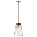 10" W 1-Light Judy White Metal and Brown Wood Pendant