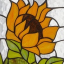 11.25”H Multicolored Sunflower Stained Glass Window Panel. Close up