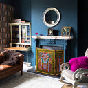 28"H Stained Glass Fleur de Lis Fireplace Screen