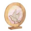 14" W Bird Theme Round Decorative Stained Glass & Metal Stand with Wood Frame