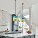 9 in. Gold 1-Light Pendant with Teal and Gold Ombre Mercury Glass Shade