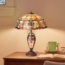 24.5" H Victorian Amber Dome Shade Double Lit Tiffany-Style Stained Glass Table Lamp