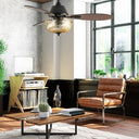 42" W Cecily LED Indoor Amber Swirl Hand-Cut Glass Black Ceiling Fan with Remote Control