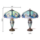 24.5" H Halston Double Lit Blue Bowl Shade Stained Glass Table Lamp