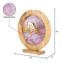 14" W Ginkgo Leaf Theme Round Decorative Stained Glass & Metal Stand with Wood Frame