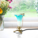 9"H Handpainted Glass Dragonfly Lily Lamp