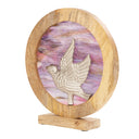14" W Bird Theme Round Decorative Stained Glass & Metal Stand with Wood Frame