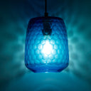 7" W Payton Retro Blue Hand Blown Glass Globe Shade Pendant Light with Hand Cut Honeycomb Design